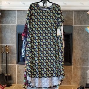 LuLaRoe 3XL Carly High Low Dress Black Green Aztec- NWT